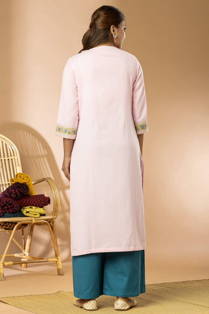 Light Pink Cotton Flex Long Kurta