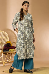 Ivory Women Ajrakh Long Kurta
