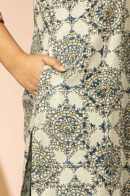 Ivory Women Ajrakh Long Kurta