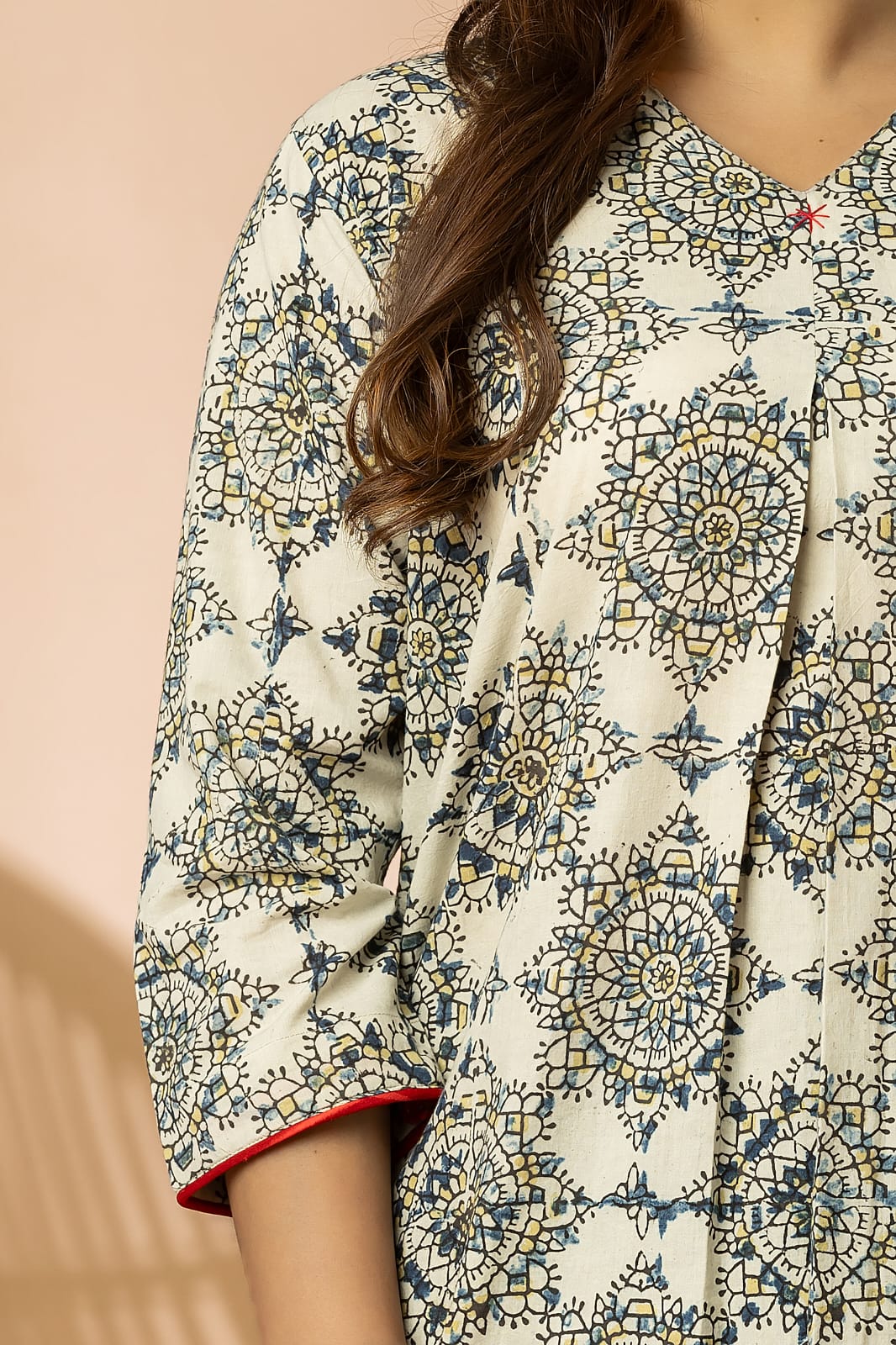 Ivory Women Ajrakh Long Kurta