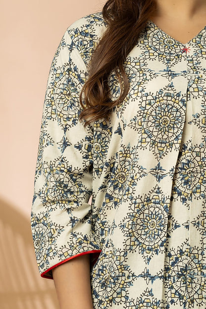Ivory Women Ajrakh Long Kurta