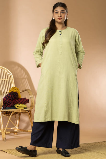 Pista Green Cotton Flex Long Kurta