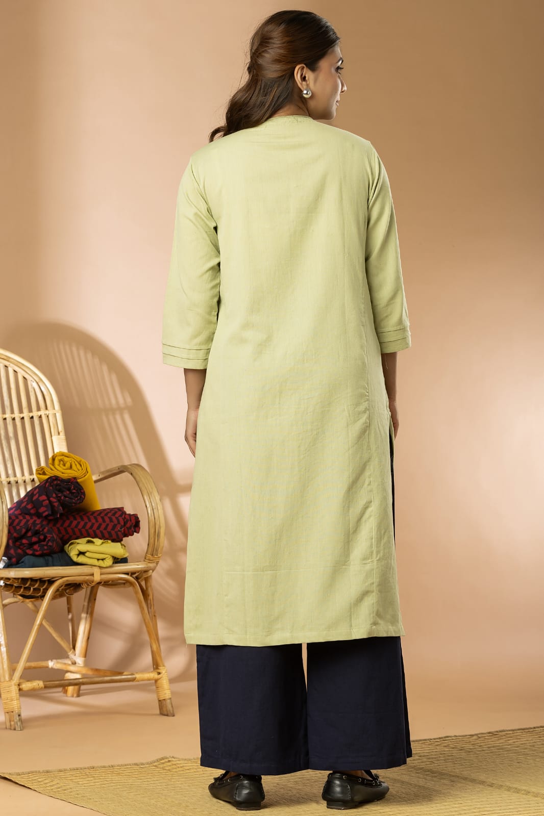 Pista Green Cotton Flex Long Kurta