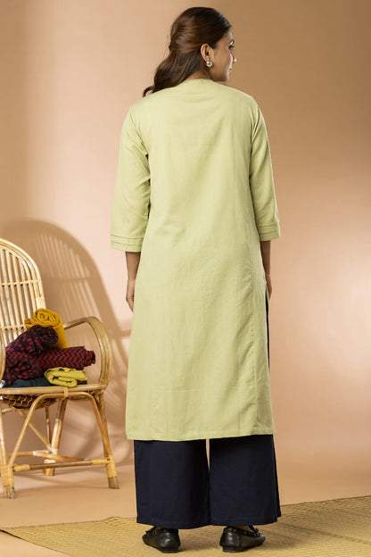 Pista Green Cotton Flex Long Kurta