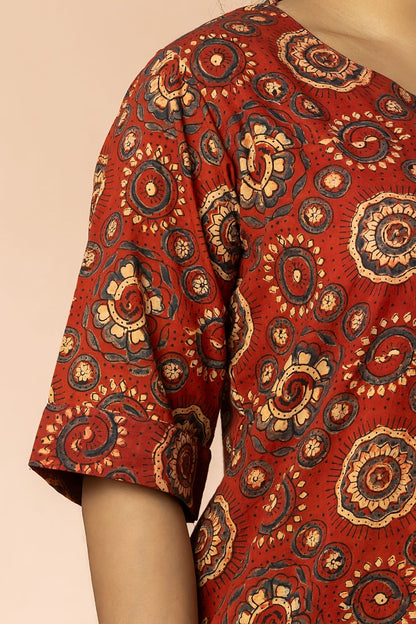 Red Women Ajrakh Long Kurta