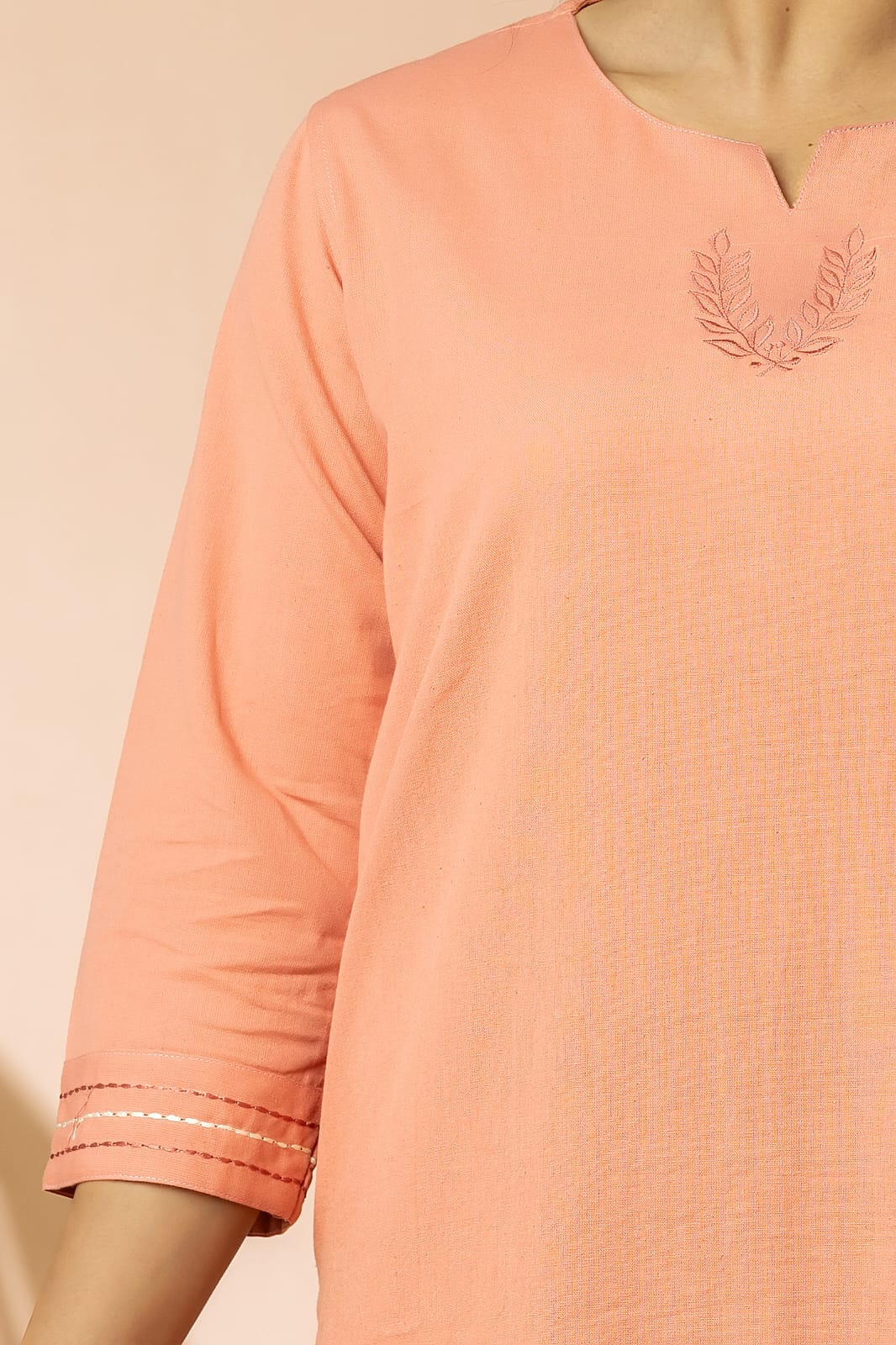 Pink Cotton Flex Embroidery Women Long Kurta