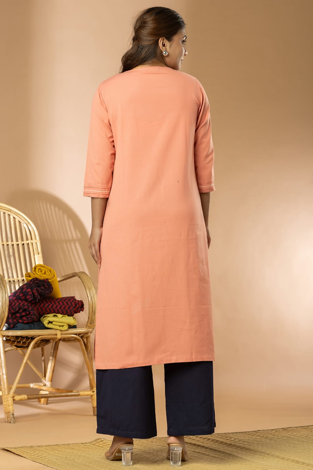 Pink Cotton Flex Embroidery Women Long Kurta