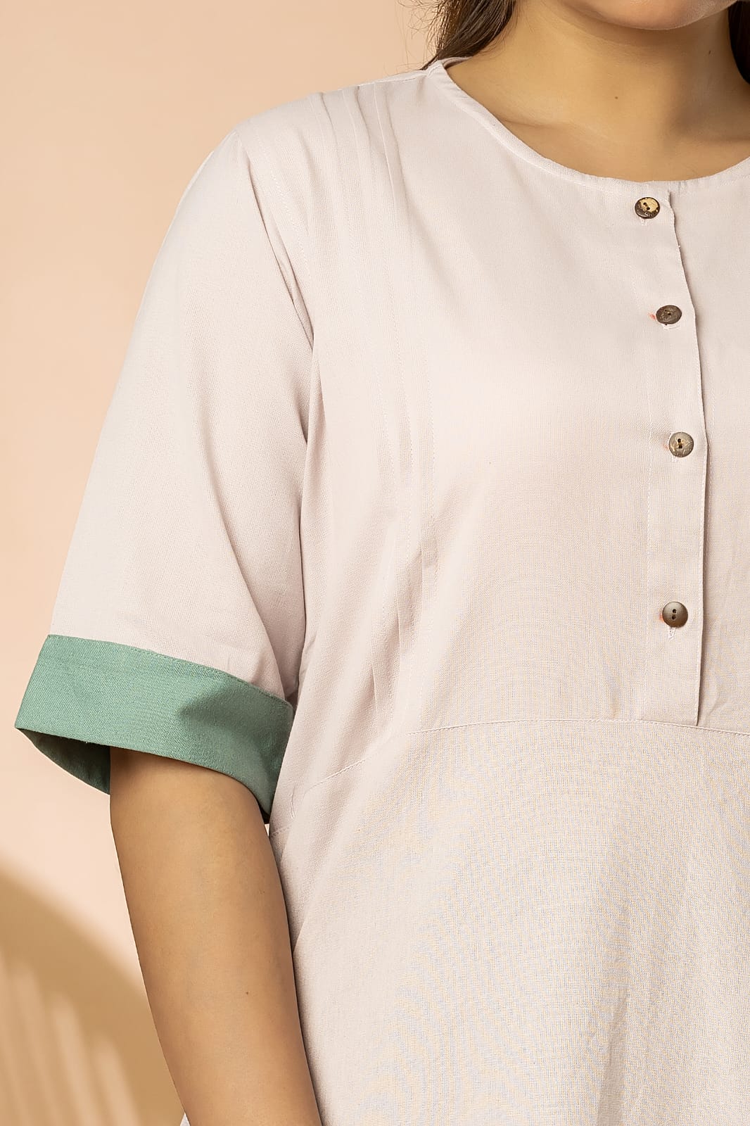 Mauve Pintuck Cotton Long Kurta