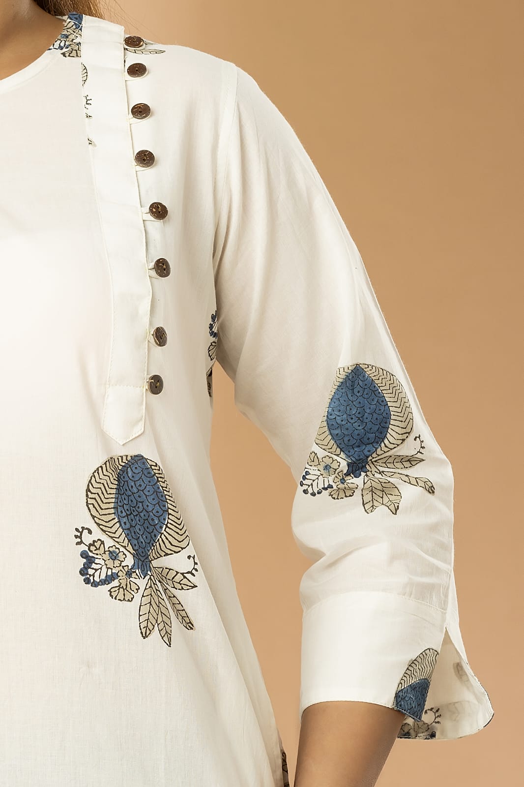 White Sanganeri Angrakha Women Long Kurta