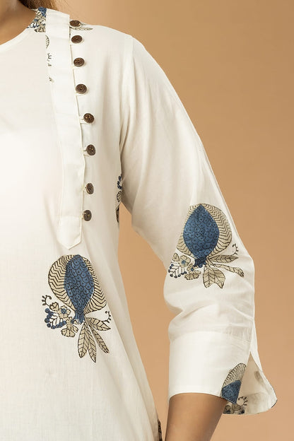 White Sanganeri Angrakha Women Long Kurta