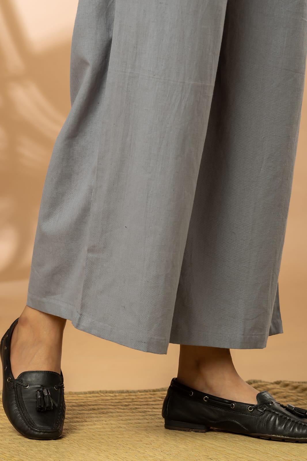 Grey Cotton Flex Women Wide Leg Elastic Pants