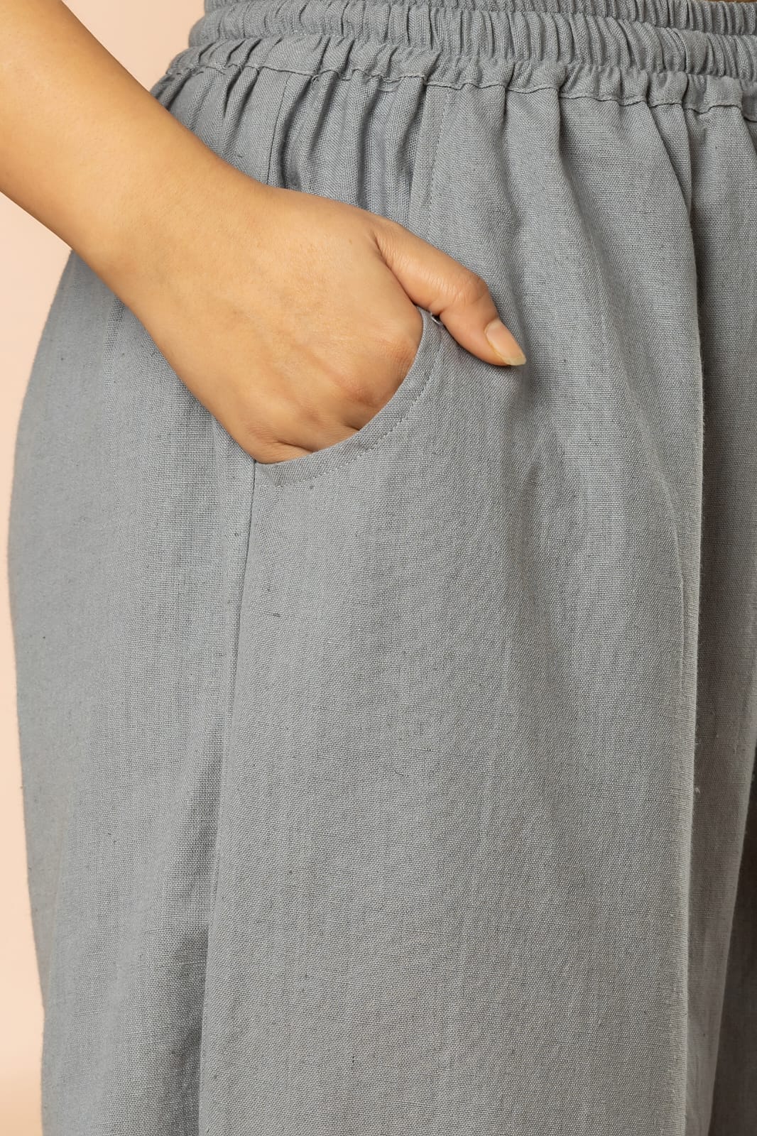 Grey Cotton Flex Women Wide Leg Elastic Pants