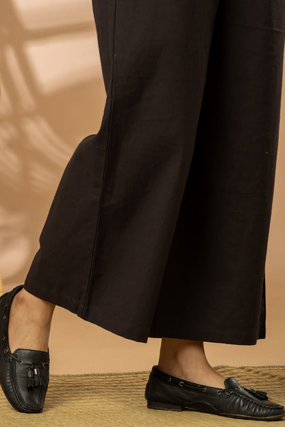 Black Cotton Flex Women Wide Leg Elastic Pants