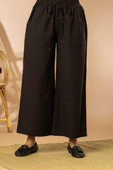 Black Cotton Flex Women Wide Leg Elastic Pants