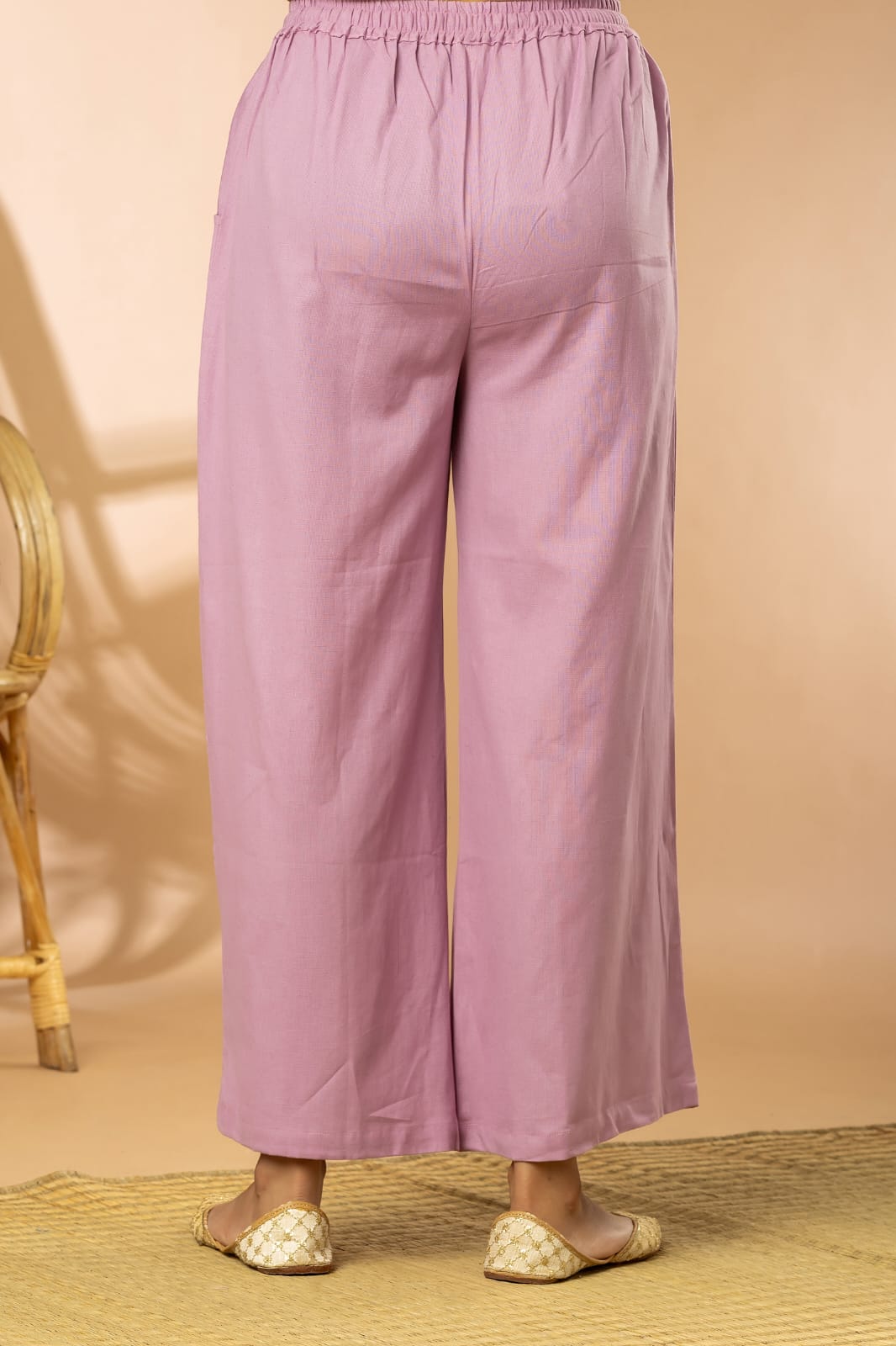 Pink Cotton Flex Women Wide Leg Elastic Pants