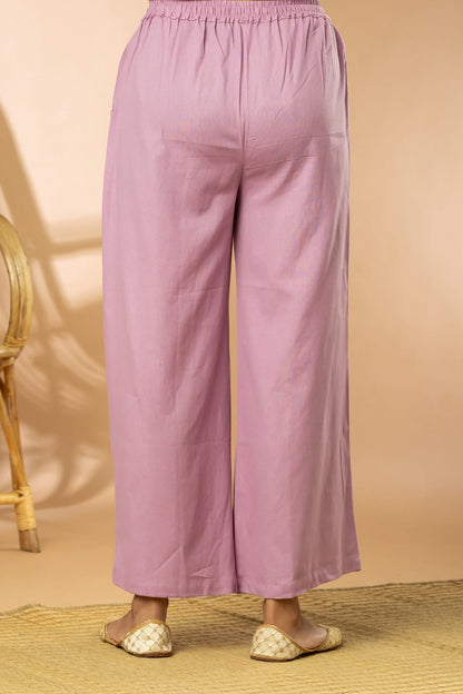 Pink Cotton Flex Women Wide Leg Elastic Pants
