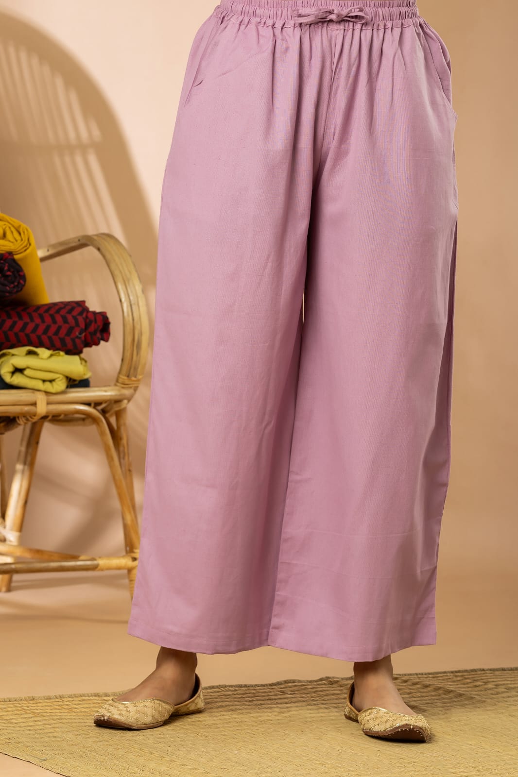 Pink Cotton Flex Women Wide Leg Elastic Pants