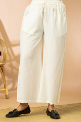 Off-White Cotton Flex Women Wide Leg Elastic Pants