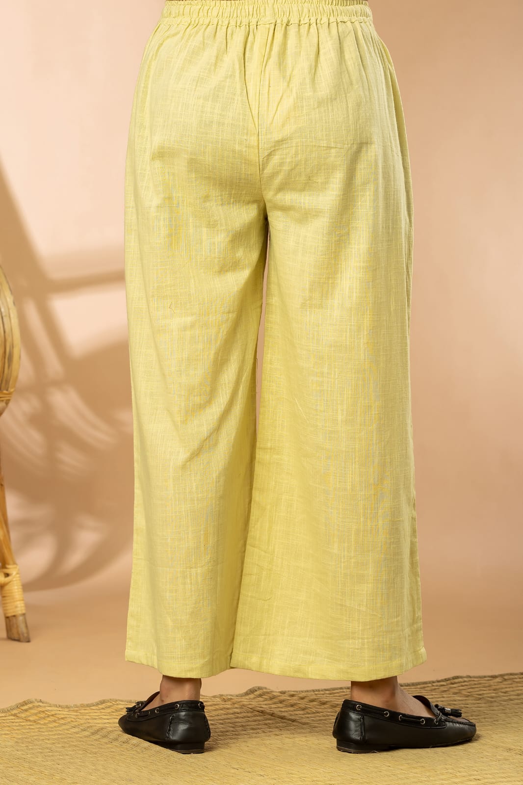 Lemon Cotton Slub Women Wide Leg Elastic Pants