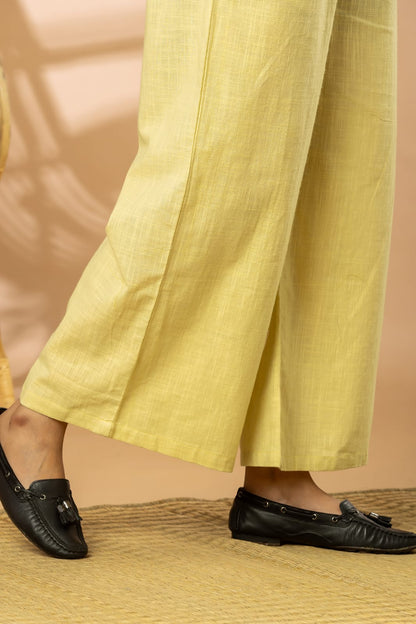 Lemon Cotton Slub Women Wide Leg Elastic Pants